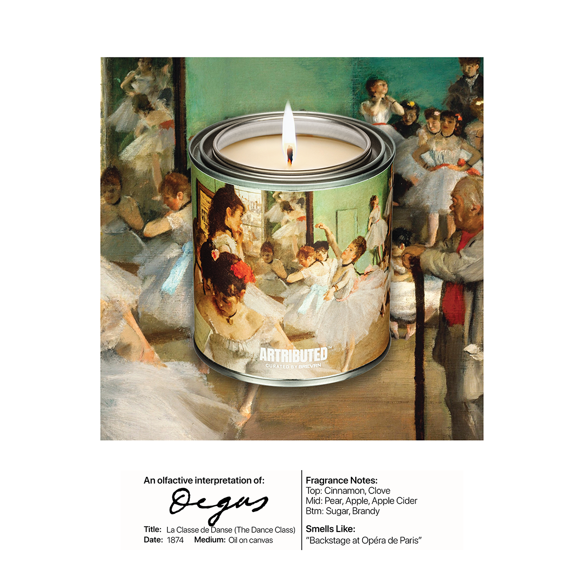 Luxury candle featuring the artwork of Edgar Degas The Dance Class  (La Classe de Danse)