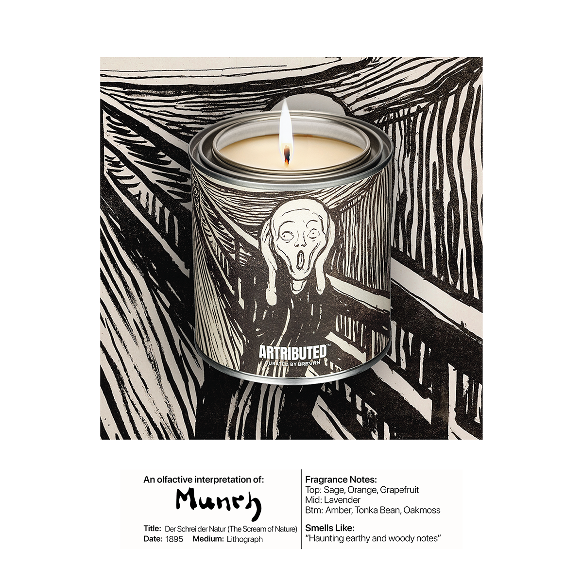 Luxury candle featuring the artwork of Edvard Munch The Scream of Nature (Der Schrei der Natur)
