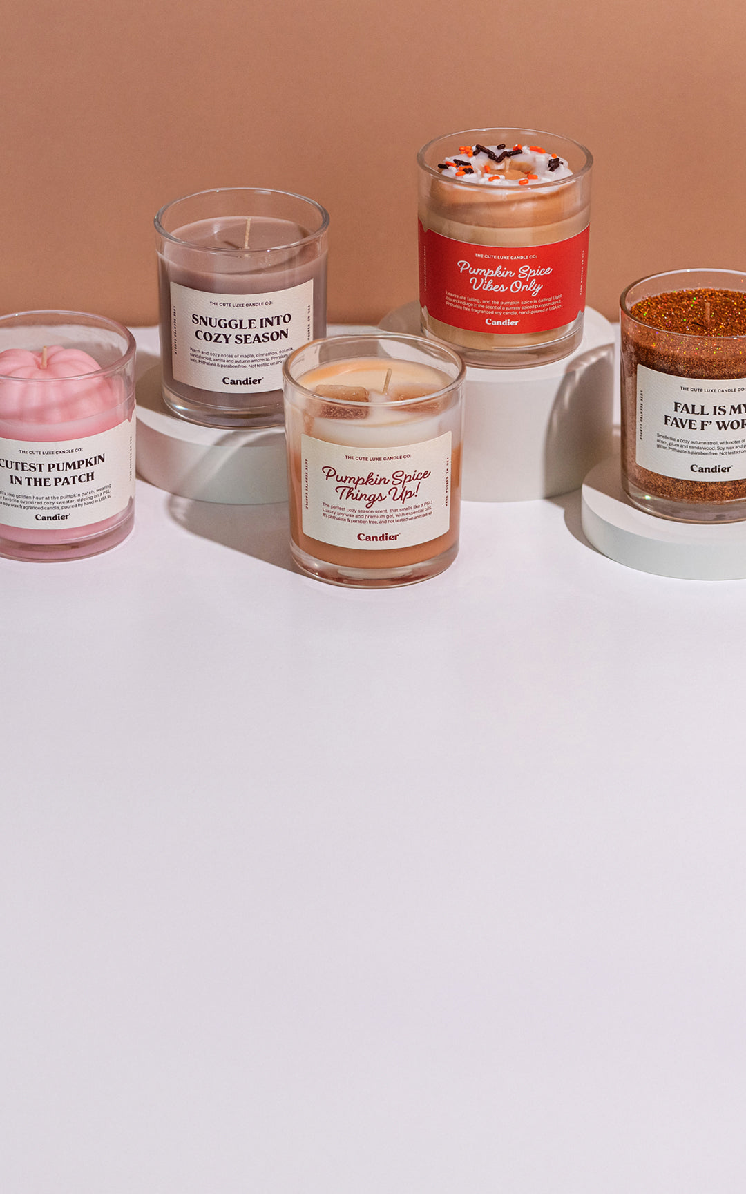 Best fall scented candles by Candier. Cute pumpkin spice candle and sweater weather candles