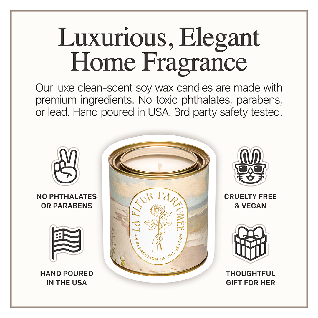La Fleur Hamptons Candle Inspired by nautical decor, this ocean candle brings the essence of the Hamptons home aesthetic with fresh marine notes and a soft, elegant musk. Ultimate beach scents​