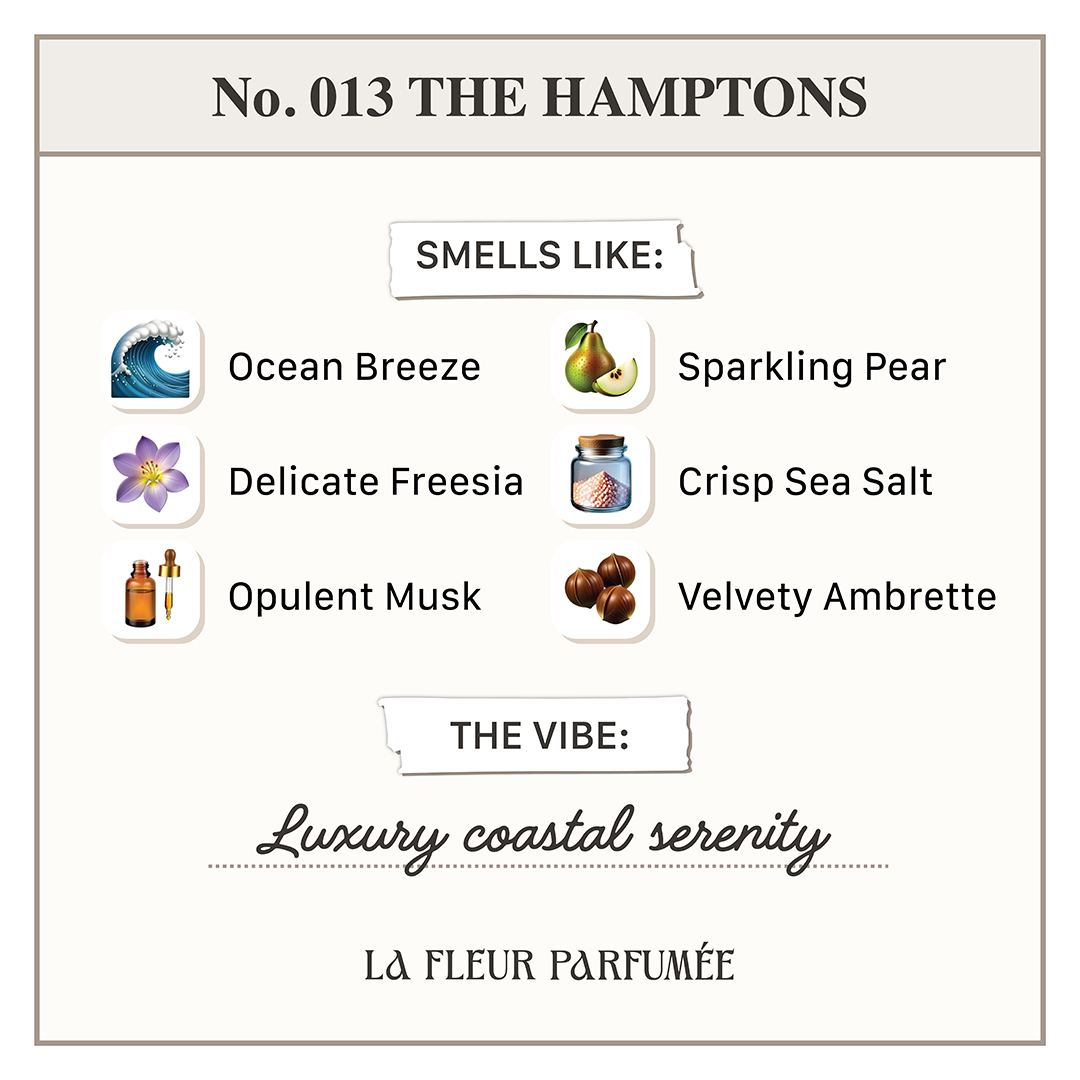 No. 013 The Hamptons Candle – A luxury scented candle featuring fresh coastal accords, ocean fragrance, and crisp sea salt for a serene beach house aesthetic