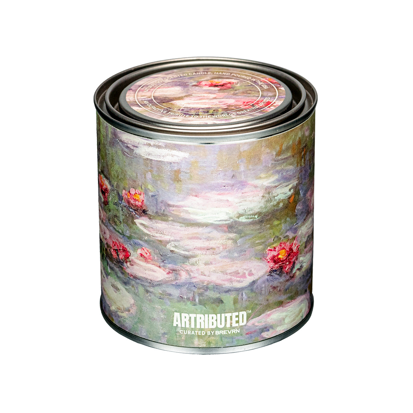 A candle featuring the artwork Water Lilies by Claude Monet