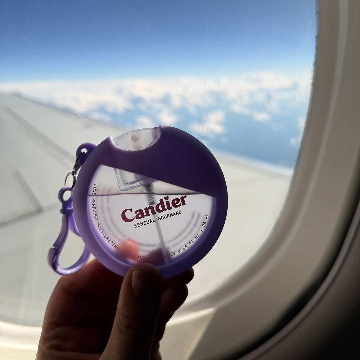 Candier travel hand sanitizer​ spray perfect for plane, cute holder keychain with sweet gourmand scent