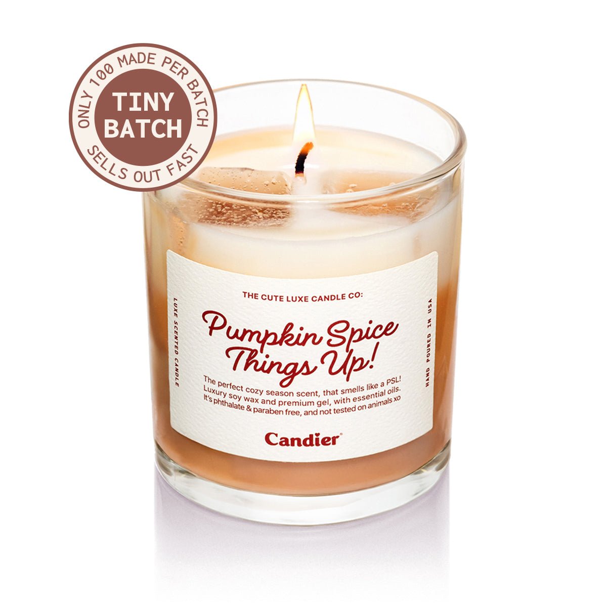 Candier Pumpkin Spice Latte candle with creamy swirl wax design, best fall candle for cozy autumn vibes and soft girl aesthetic room decor.