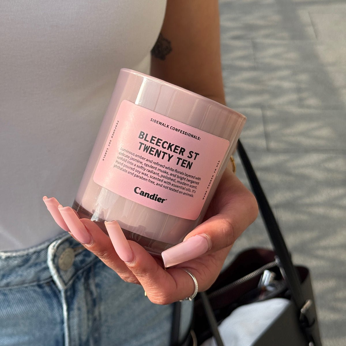 Candier Bleecker St Twenty Ten candle lifestyle, cute gifts for her and pink candle with NYC aesthetic