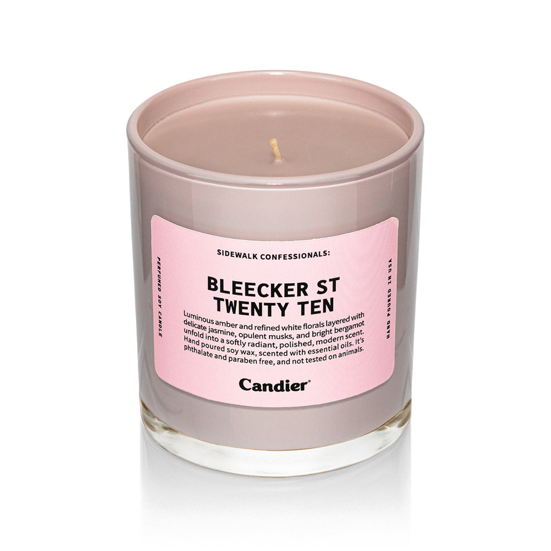 Bleecker St Twenty Ten Candier candle, NYC candle with confident floral musk fragrance, luxury candles with pink aesthetic