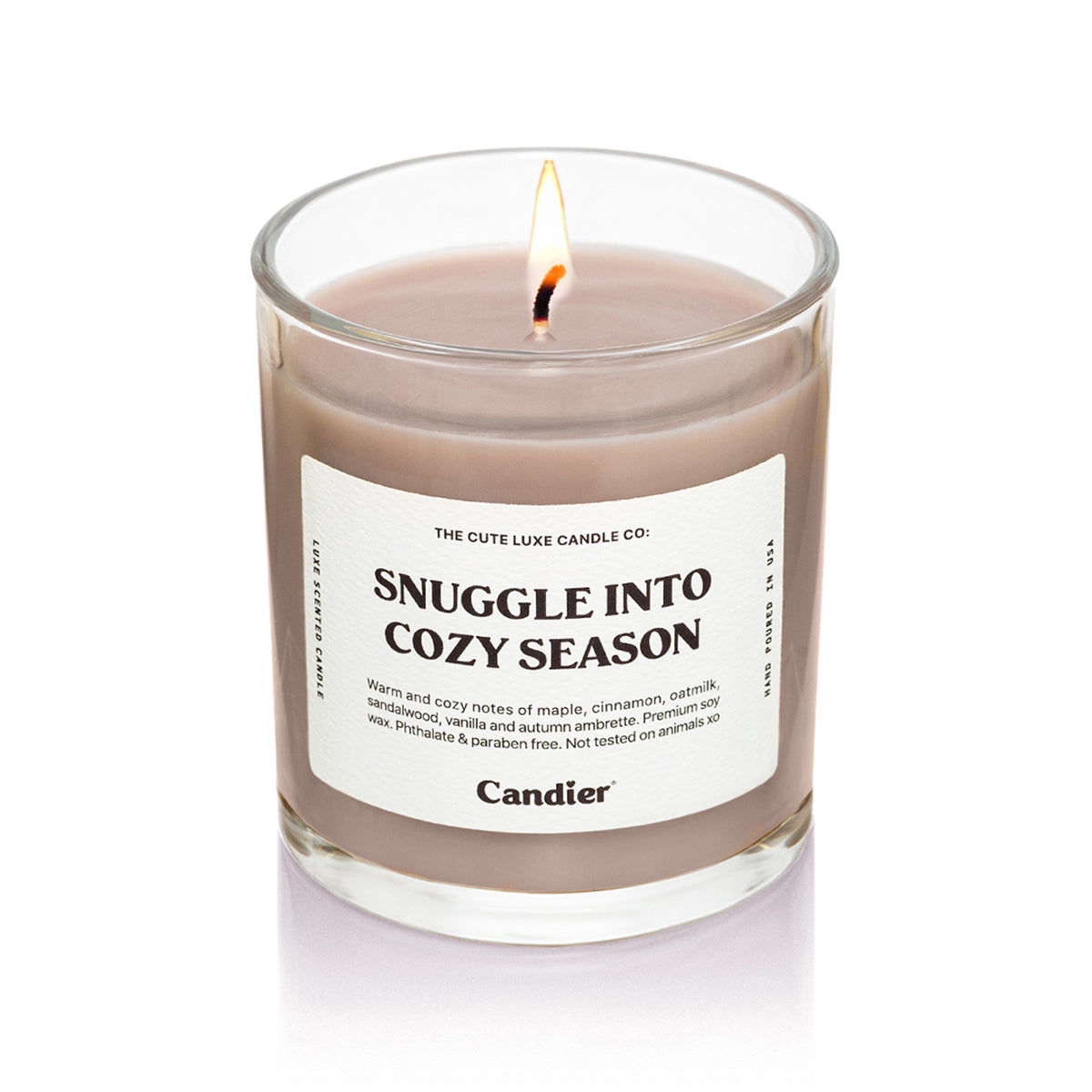 Candier candles Snuggle Into Cozy Season sweater weather candle, one of the best fall candles and non toxic fall candles for cozy vibes