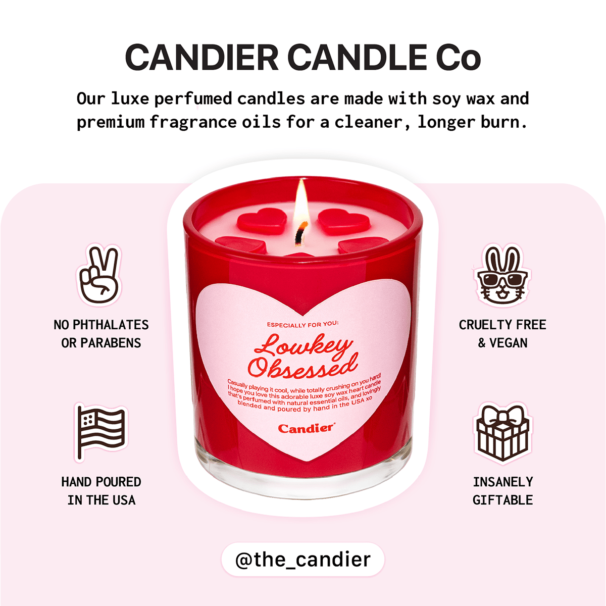 Candier clean luxury soy candles highlighting premium ingredients and safety, ideal for luxury candle gift sets and romantic candles