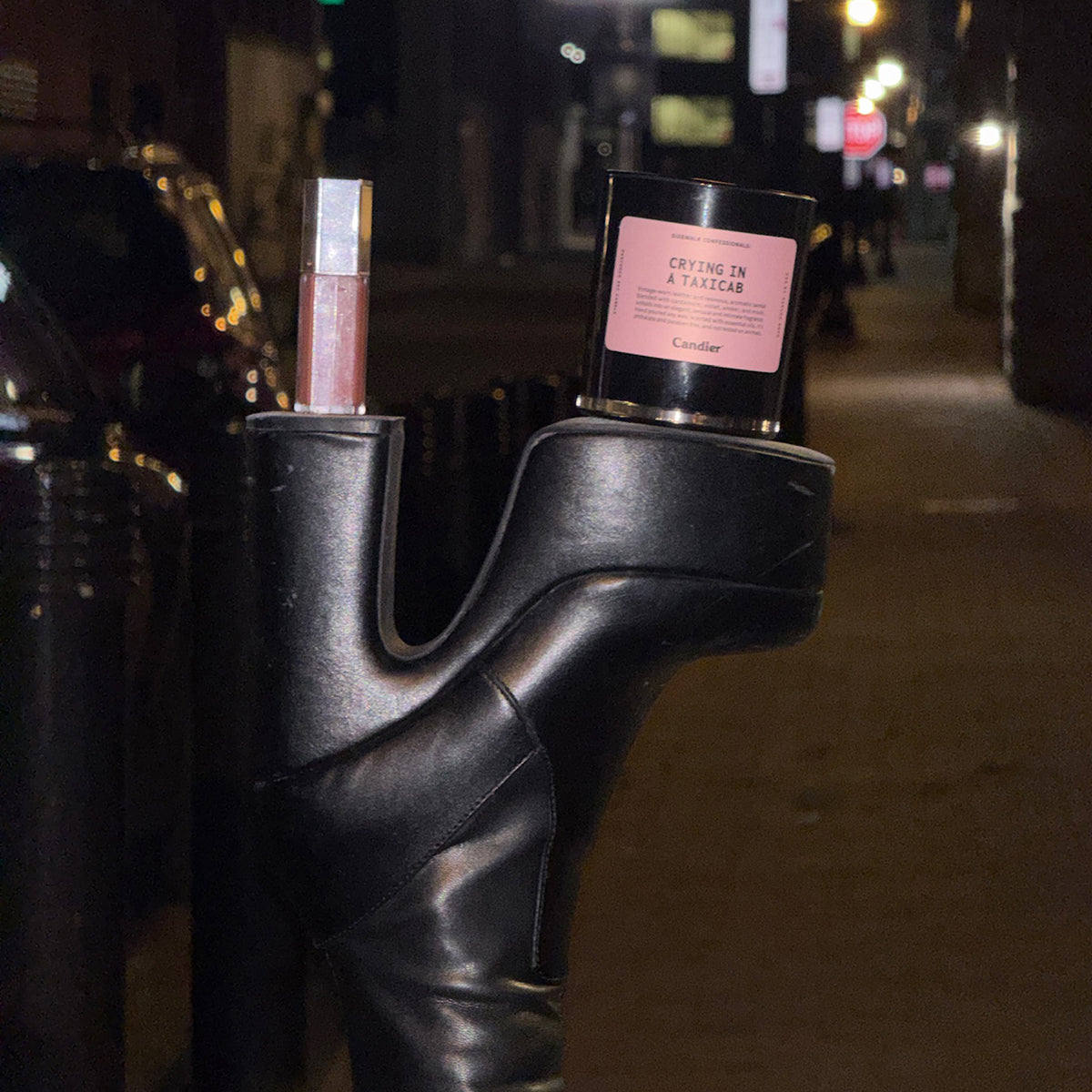 Candier Crying in a Taxicab candle flat lay, cute candles and luxury candles with NYC aesthetic