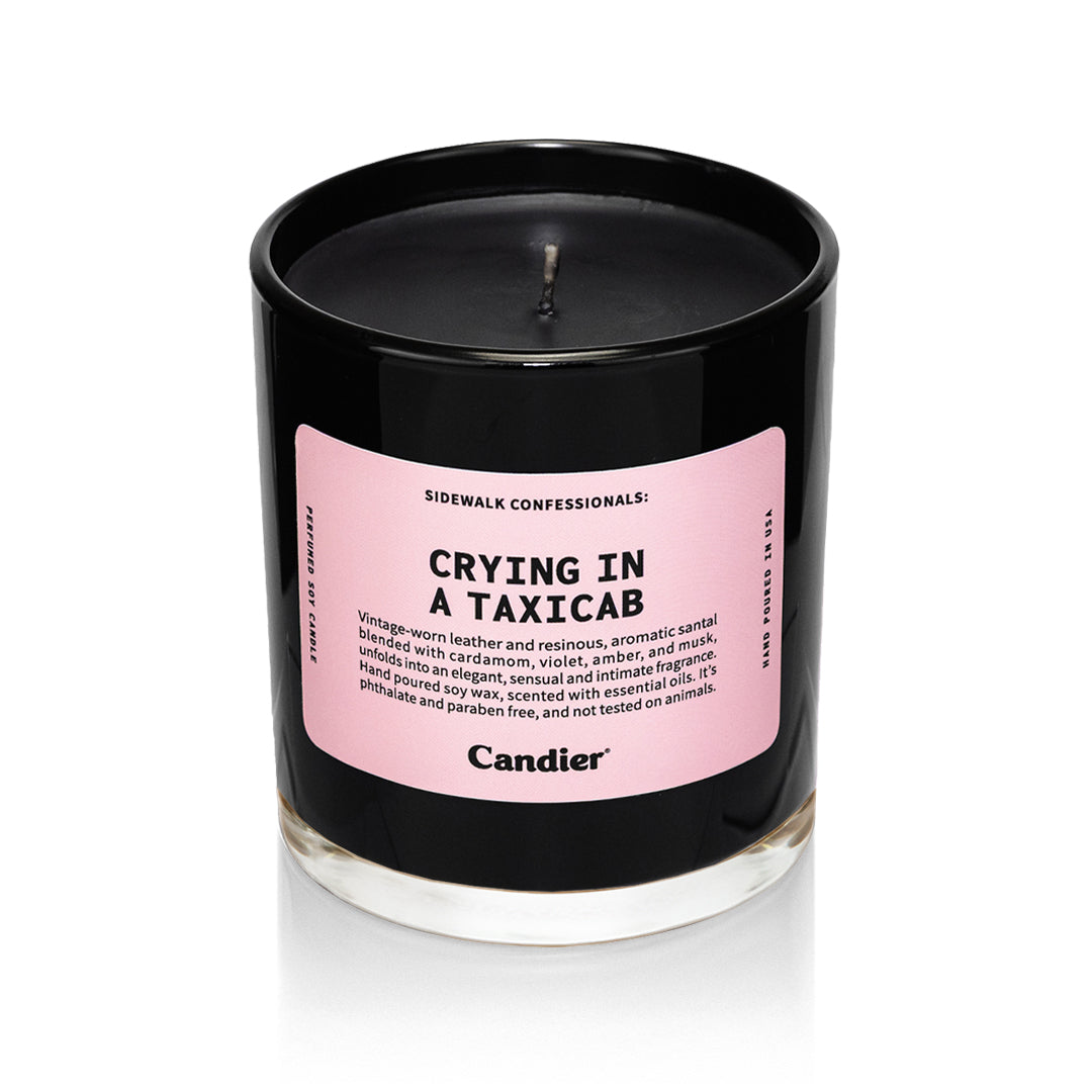 Crying in a Taxicab Candier candle, NYC candle with intimate woody musk fragrance, luxury candles with pink label
