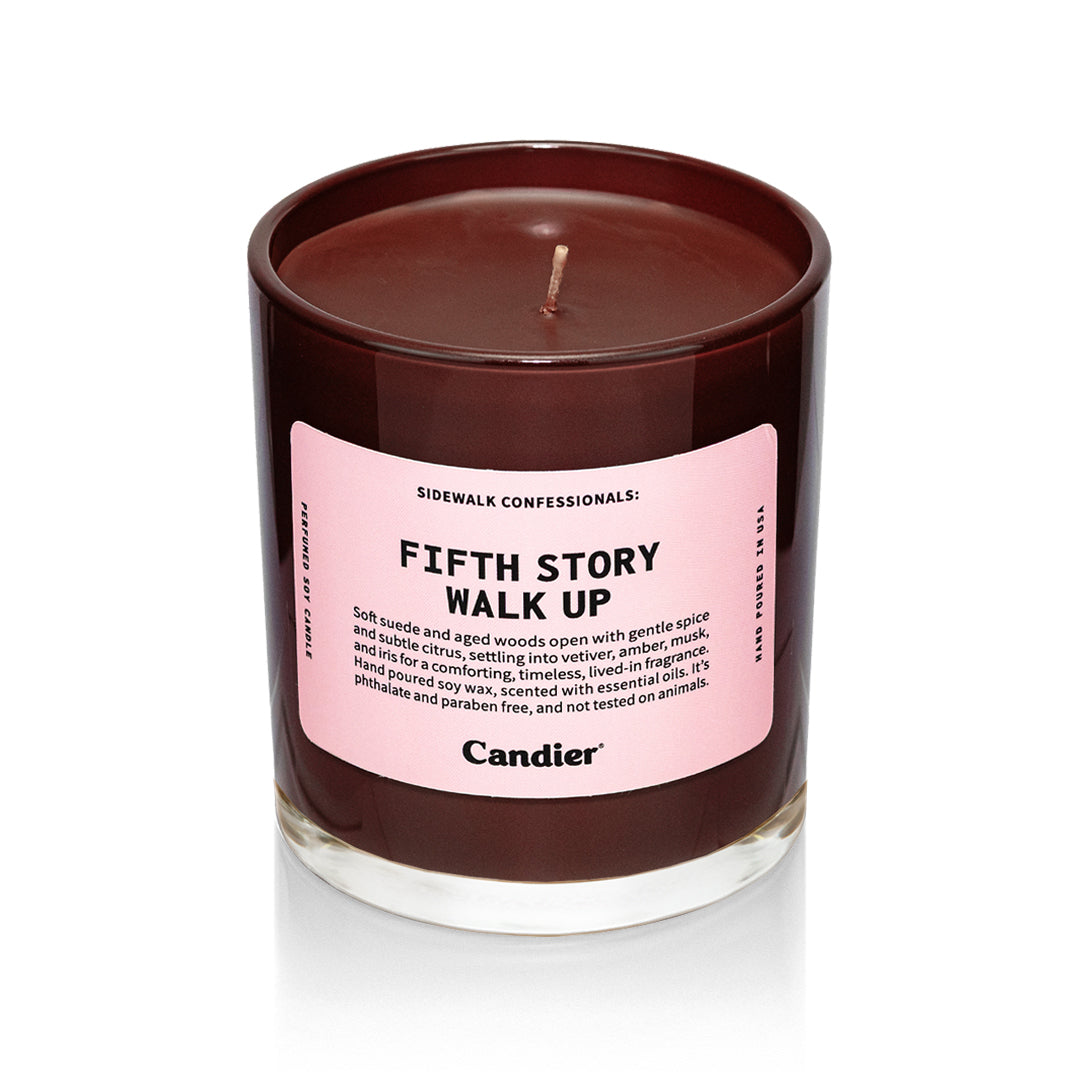 Fifth Story Walk Up Candier candle, NYC candle with warm woody amber fragrance, luxury candles with cozy aesthetic