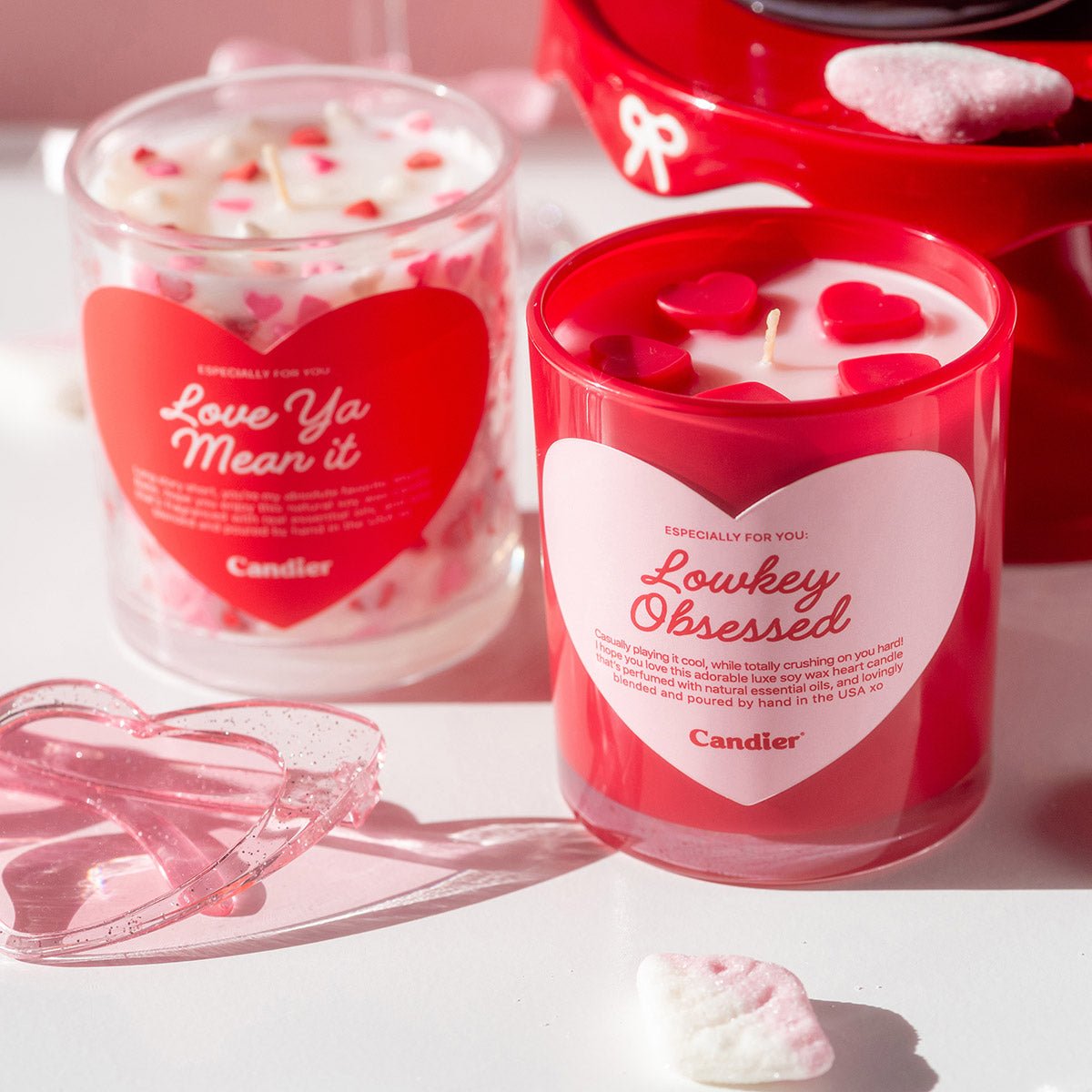 Candier Lowkey Obsessed Valentine candle styled as a romantic gift, a cute and thoughtful candle for girlfriends and women