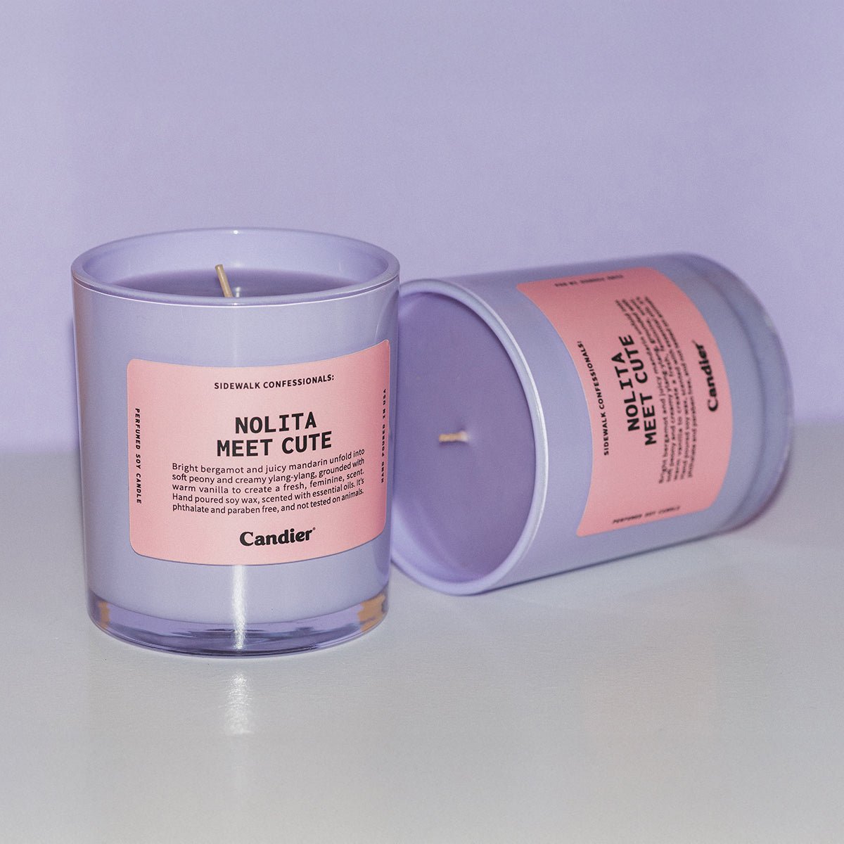 Candier Nolita Meet Cute candle flat lay, cute candles and luxury candles with soft girl aesthetic