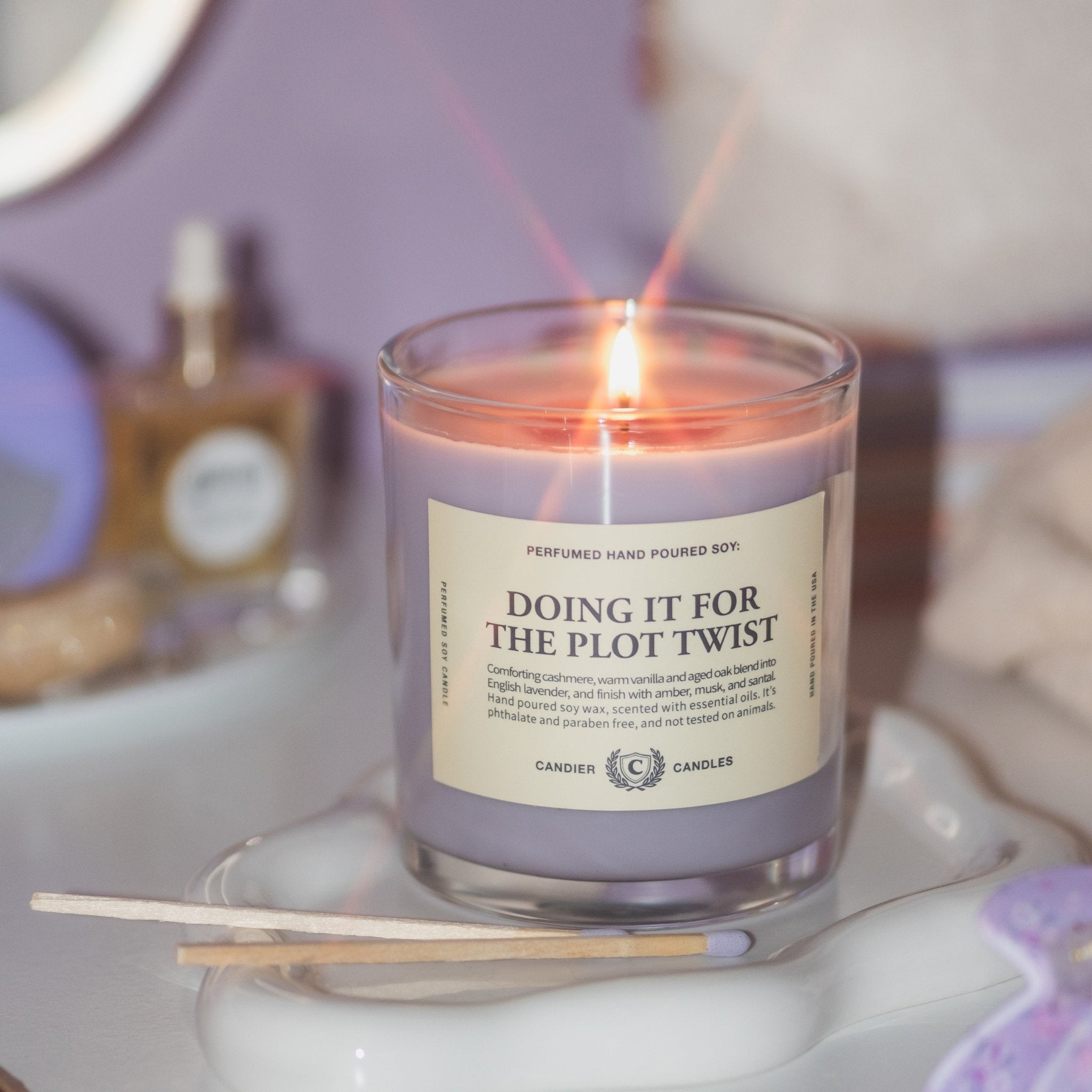Doing It For The Plot Twist lavender candle, a cute gift for college students