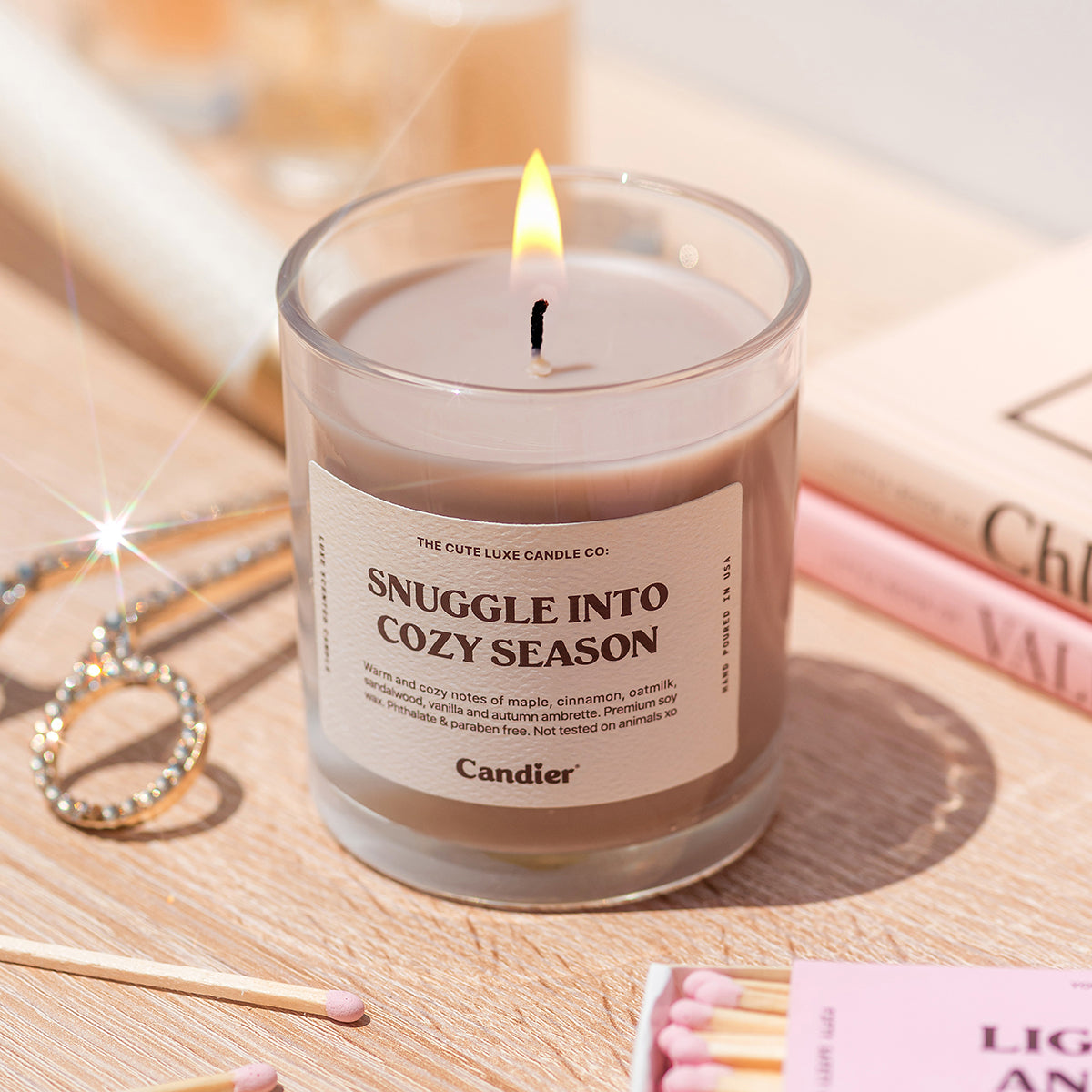 Cute Candier candle Snuggle Into Cozy Season, a cozy cashmere candle perfect for fall scented candles and best fall candles aesthetics.