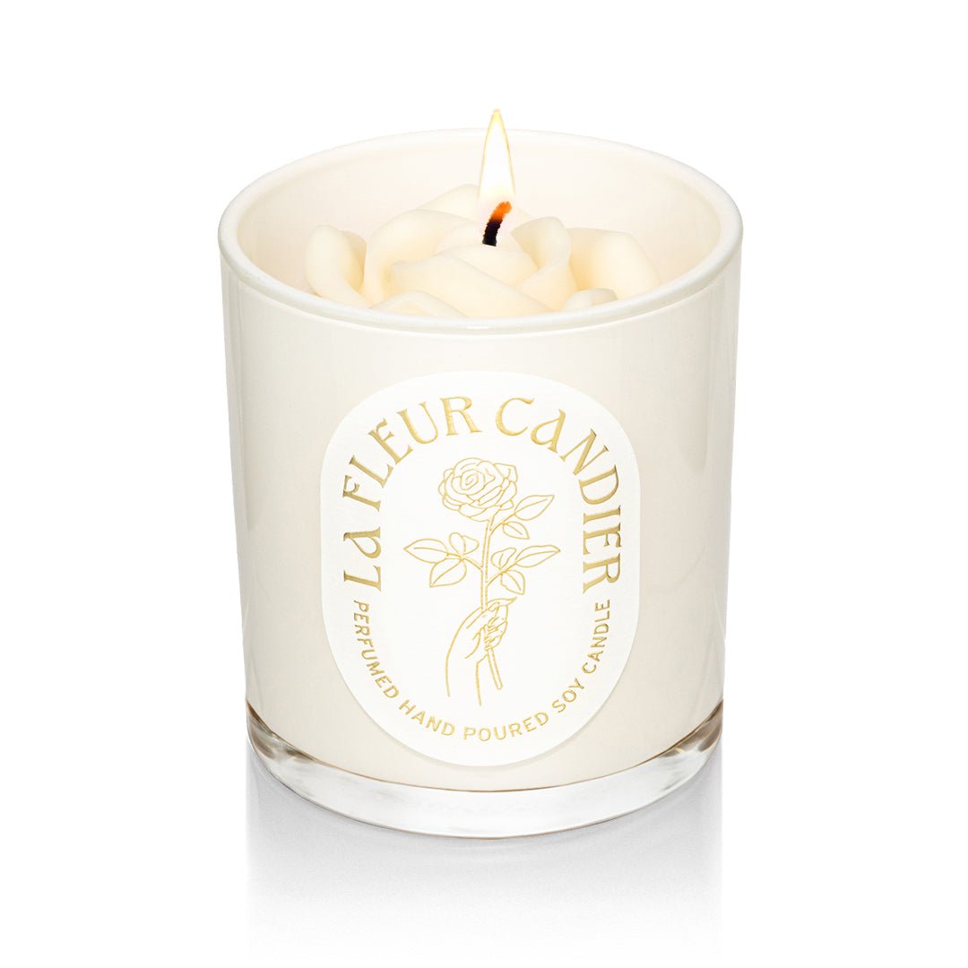 Fleur de Oranger flower candle by Candier candles in white glass, a luxury floral candle with soft girl aesthetic, cute candle and gift for her
