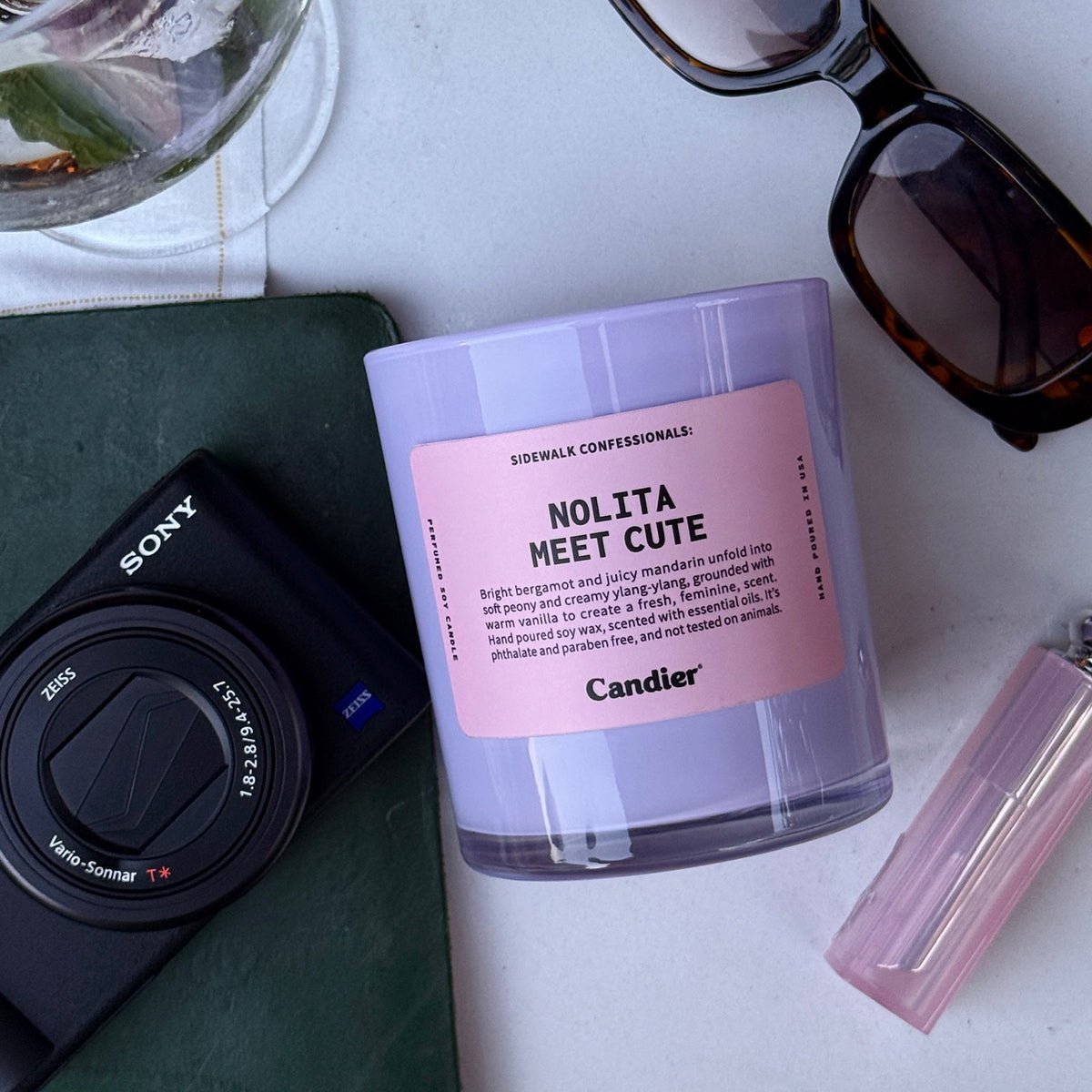 Candier Nolita Meet Cute candle scent notes, fruity floral fragrance NYC candle with cute aesthetic design
