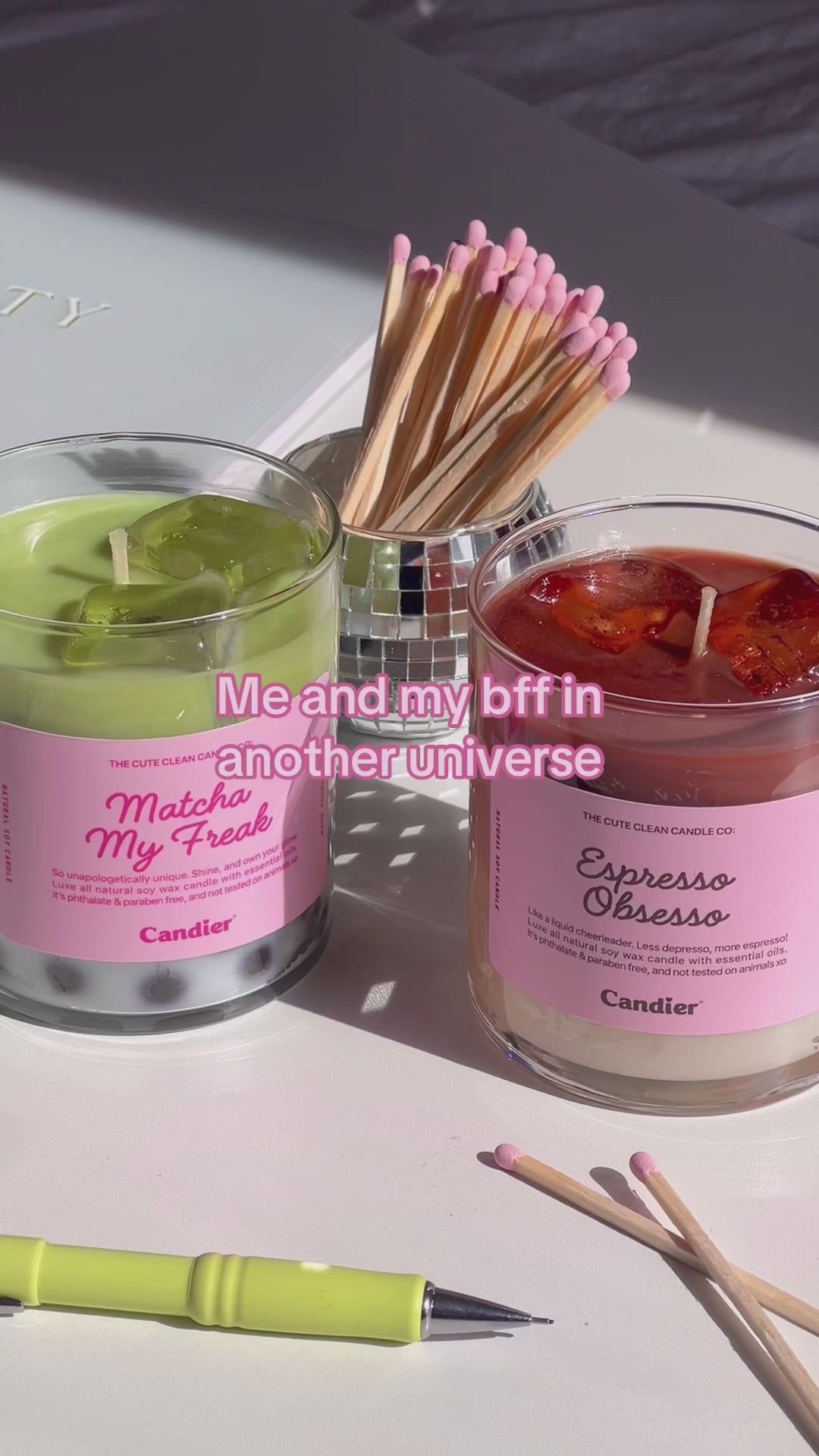 Candier food scented candles Matcha My Freak and Espresso Obsesso. Fancy candles that look and smell like yummy sweet trendy treats #fakefood